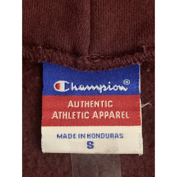 Champion Maroon Full-Zip Drawstring Hoodie "Love Gold" Back Design Front Pockets - Picture 9 of 11